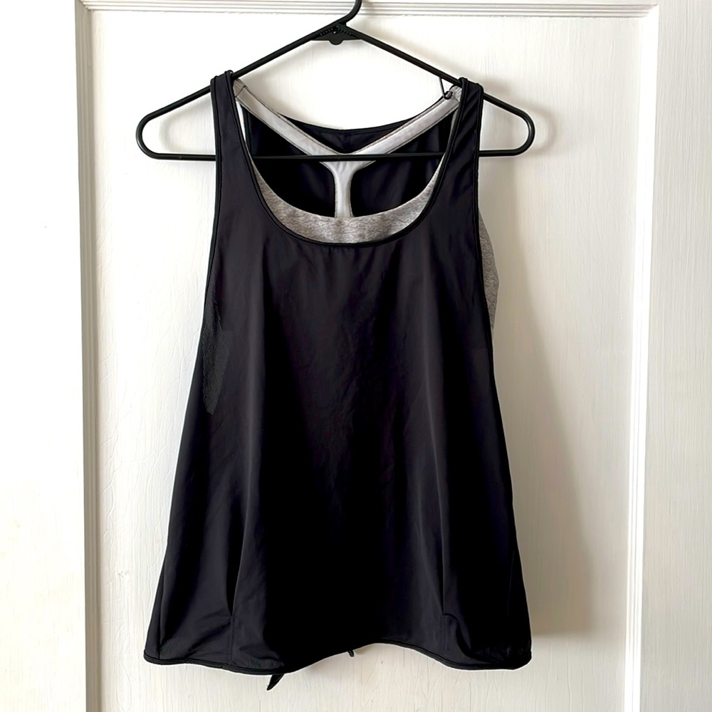 Prana open back swim top with coverup size S black grey